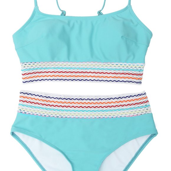 Cali Chic Women's Swimsuit Celebrity Sky Blue Striped Patchwork High Waist - Picture 10 of 10